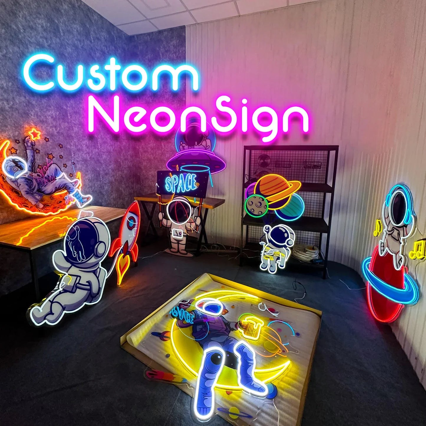 Neon Astronauts on Moon